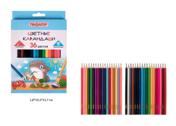 кс_Карандаши цветные арт. 181819 ПИФАГОР "Веселые акулята", 36 цв. шестигранные, натуральное дерево