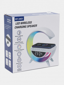 Светильник арт. BT-3401/15778-14 RGB G-Smart Белый с колонкой, часами, беспроводной зарядкой в кор._