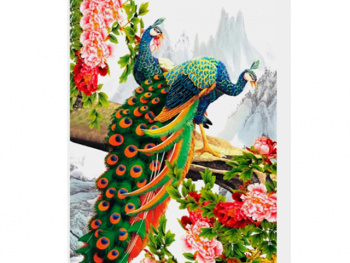 Алмазная мозаика арт. GLE73424 Павлины 40*50 полная выкладка на подрамнике