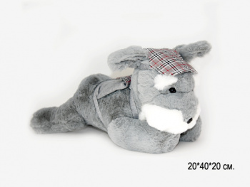 им Собака арт. 01399-209 Серая в кепке лежит 40 см в пак.