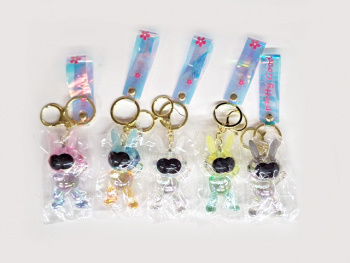 Брелок арт. 805006 На руку Зайка прозрачный в черной маске цвета микс в пак.