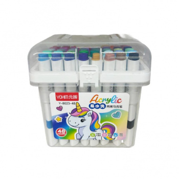 Маркеры арт. Y-8023-48 Акриловые 48 шт. "Единорог" в прозрачном кейсе|
