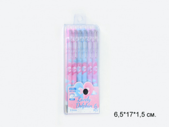 кц_Ручка стираемая гелевая арт. WB-5660 Набор 6 шт. черная 0,5 мм Дельфины в прозр.кор.