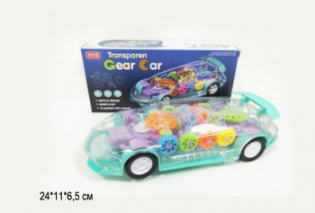 Машина на батар. арт. 4488B Прозрачная шестеренки, свет, звук, вращение в кор.=