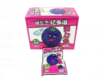 Конфета арт. 640084-2 Жевательная кислая "Черника" 22 г 20 шт. розовая кор.;*