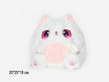 им Кошка арт. 209255 Белый толстячок круглые лапки звезда в глазах 20*25 см в пак.