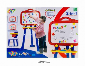 Доска для рисования арт. YM132 Мольберт 2 в 1 с магнит. буквами, цифрами в кор.~