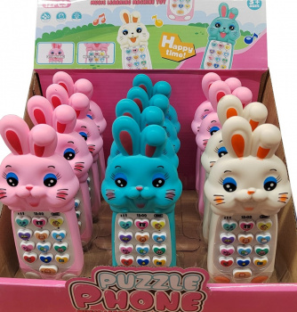 Телефон арт. 3660-805 "Зайка" цвета микс на бат. свет, звук (12 шт.) шоубокс