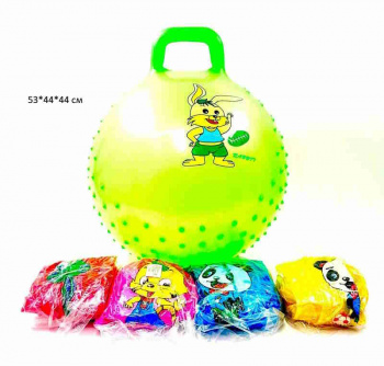 Мяч прыгун арт. 25177-8 Зверюшка ассорти с пупырышками и ручкой в пак._